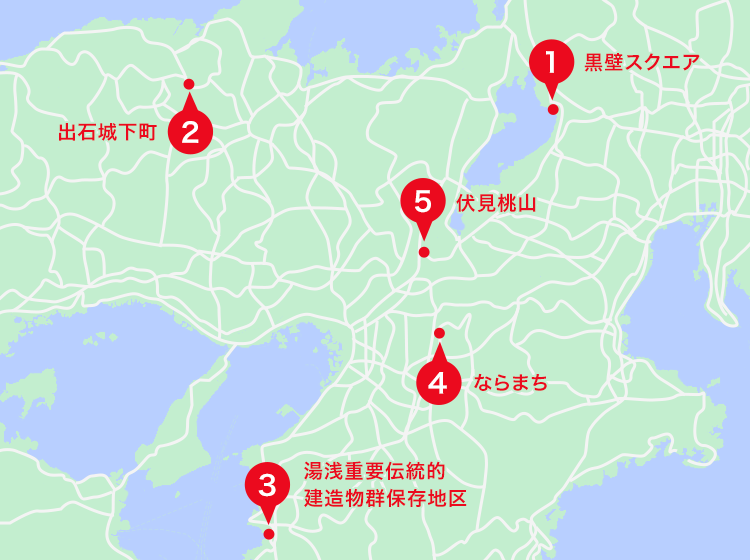 関西エリアオススメスポット地図